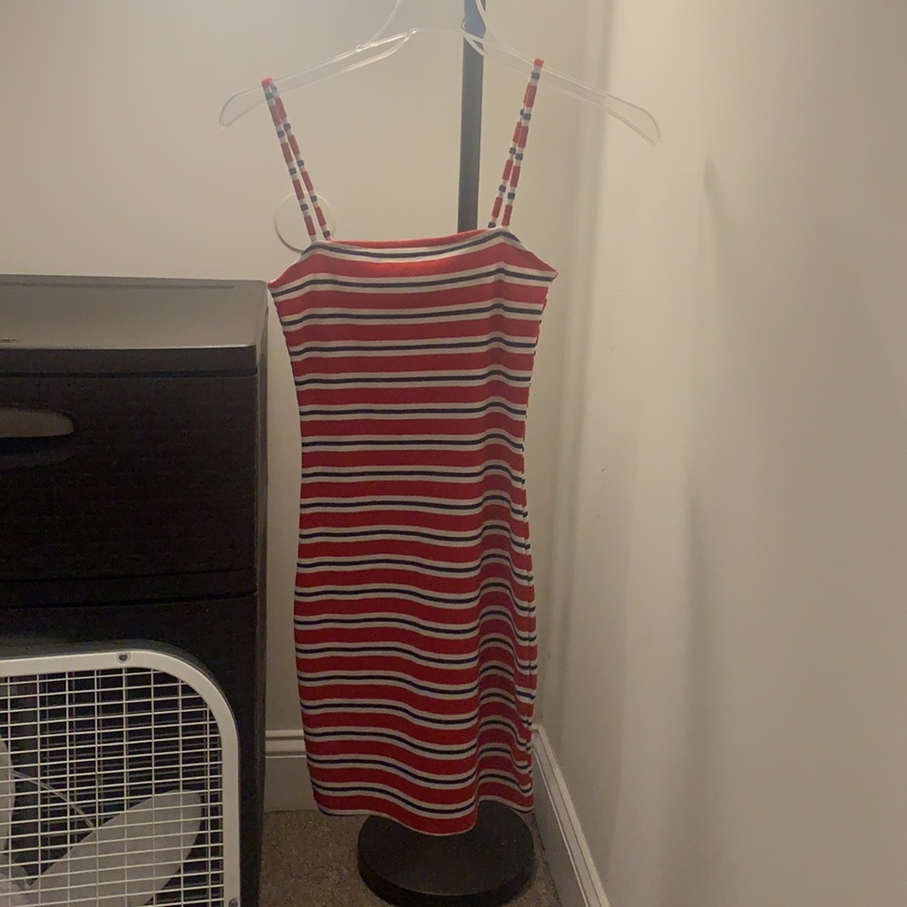 Red white navy striped bodycon dress
